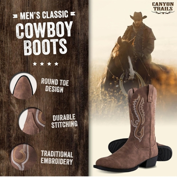Canyon Trails Cowboy Boots for Men Water Repellent Durable Boots, size 13 - Picture 10 of 14